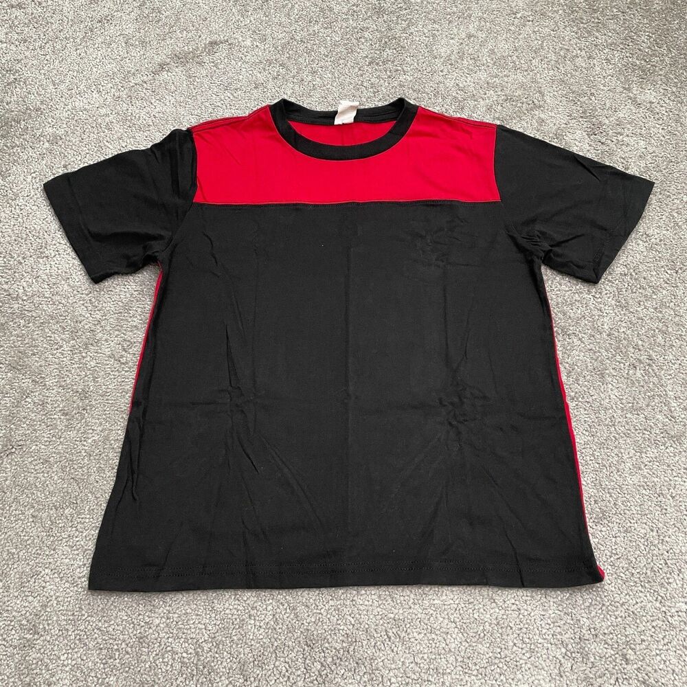 Unbranded T-Shirt Boys Large Red Black Crew Neck Short Sleeve Cotton Casual Tee